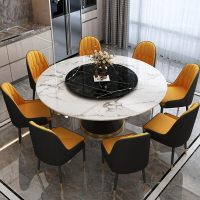 餐桌 巖板圓桌帶轉盤旋轉餐桌椅組合小戶型極簡家用飯桌