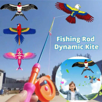 Layangan Motif Burung & kupu-kupu 1set joran Plastik anak - 1 set dengan pancing dan layangan karakt