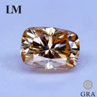 Moissanite Stone Primary Color Champagne Cushion Cut Gemstone Lab Grown Diamond for DIY Jewelry Making Materials with GRA Report