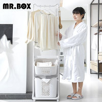 Mr.Box 北歐風洗衣籃雙層推車(單桿衣架/附滑輪)