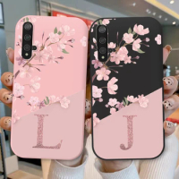 Initial Letter Silicone Case For Huawei Nova 5T Shell Retro Pink Flower Soft TPU Back Cover For Huawei Nova5T Capa Cute Coque