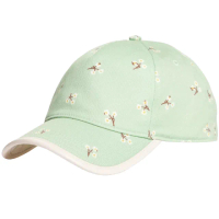 【COACH】專櫃款花朵X綠色布面白皮革滾邊棒球帽