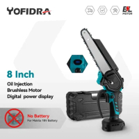 Yofidra 8 Inch Mini Brushless Electric Chainsaw Cordless Rechargeable Woodworking Garden Pruning Tool For Makita 18V Battery