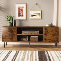 TV Stand for 65In TV, Modern Entertainment Center w/ Storage Cabinet &amp; Open Shelves,Console Table Media Cabinet,Brown/Grey/White