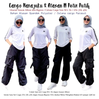 Satu Set Cargo Harajuku Hitam Bahan Parasut dan Atasan N Petir Putih Spandek Olahraga Zumba Aerobik 