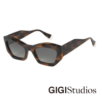 【GIGI Studios】設計感 斜切兩側貓眼太陽眼鏡(玳瑁 - KIKA-6736/2)