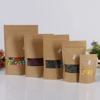 16*26+4cm 50pcs Kraft Paper Ziplock Window Bag For Gift/tea/candy/jewelry/bread Packaging Paper Food Bag Diy Jewelry Display