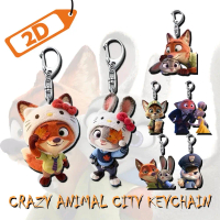 Loket Beg Akrilik Siri 2D Zootopia Judy dan Nick, Hadiah Beg Kartun, Rantai Kunci Comel untuk Pasang
