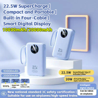 Mobile power bank pink/blue color 22.5W10000mAh 20000mAh PD Fast Charging Powerbank Built in Two Cab