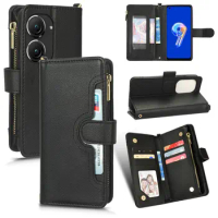 For ASUS Zenfone 9 5G 10 Retro Leather Case Wallet Book Zipper Card Slots Holder Flip Cover Zenfone 9 9Z 10Z Phone Bags Straps