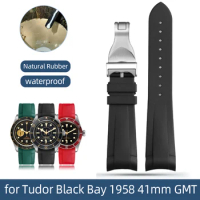Natural Rubber Watchband 22mm Special for Tudor Black Bay 1958 41mm GMT Pelagos Pin/Folding buckle Men Silicone Strap