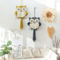 北歐家居裝飾壁飾 創意手工編織貓頭鷹掛毯現代簡約房間臥室壁掛