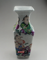 景德鎮陶瓷器 粉彩嬰戲花瓶仿古青花瓷花瓶 中式客廳工藝品擺件1入