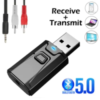 USB Bluetooth 5.0 Transmitter Receiver Mic 3 in 1 EDR Adapter Dongle 3.5mm AUX for TV PC Headphones Home Stereo Car HIFI Audio
