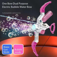 Automatic Bow Bubble Gun 2 in 1 Electric Arrow Bubbles Maker Machine Water Soap Blower Water Gun Kids Summer Outdoor Party Toys
