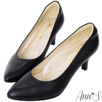 Ann'S完美比例六公分尖頭全真皮包鞋-黑