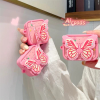 Korea Cute Pink Butterfly Silicone Earphone Case For Airpods 1 2 Protective Shell Cover For Airpods 3 2021 Case For Airpods Pro2
