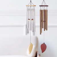Lucky Wind Chime Silver / Gold 6 Tubes Aluminum Pine Wood Wind Chimes Hanging Decorations For Home Garden Bedroom Decoraction