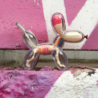 4D Master Mini Balloon Dog Skeleton Anatomy Model,Peach Red Animal Dog Figurine Desktop Decoration Sculpture