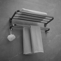 304不鏽鋼折疊浴巾架衛生間毛巾架浴室打孔兔釘雙用毛巾桿