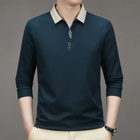 Áo polo dài tay cho nam áo sơ mi công sở cổ bẻ màu tương phản thường ngày