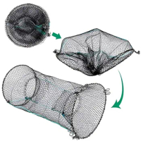 Crab Crayfish Lobster Catcher Pot Trap Fishing Net Eel Live Bait Woven Loop Rope With Circular Color Foldable Fishing Nets