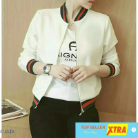 Baju Jaket List putih VE Jaket Wanita babytery putih Kekinian@@ Panjang Sablon Variasi Atasan
