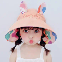 Children's Sunscreen Hat Summer UV Protection Boys Girls Large Eaves Double-sided Empty Top Hat Cute Rabbit Sun Shade Hat