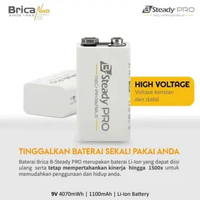 Brica B-Steady PRO 9V Li-Ion Rechargeable Battery - Premium Battery - Free T-Shirt - Battery Recharg