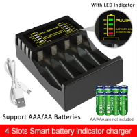 4 Slot Battery Charger For AAA/AA Rechargeable Batter Charger With LED Indicator Charger Cable For AA/AAA Ni-MH/Ni-Cd Batteries