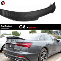 Dry Carbon Technics Real Carbon Fiber Rear Trunk Ducktail Spoiler Deck Wing Tails For Audi A6 C8 S6 RS6 4-Door Sedan 2019 - 2025