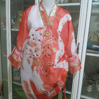 baju bodo printing motif lagosi sulawesi wrna merah putih Sutra Payet Wanita Atasan