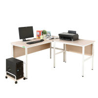 【DFhouse】頂楓150+90公分大L型工作桌+主機架 -白楓木色