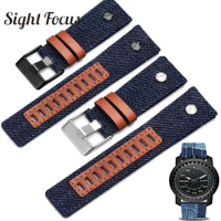 24mm Denim Canvas Blue Watchbands for Diesel Watch Strap Navy Blue Men Watch Band Straps Tang Buckle Belts Bracelets Clock Man