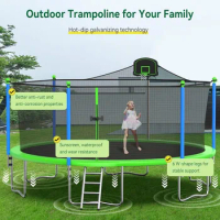 16FT Trampoline for Kids Recreational Trampolines with Safety Enclosure Net Basketball Hoop and Ladder