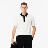 【LACOSTE】男裝-法國製原創撞色 L.12.12 短袖 Polo 衫(白色)