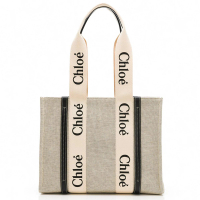 【Chloe’ 蔻依】WOODY 經典品牌Tote bag帆布托特包(海軍藍/中號)