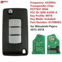 KEYECU Replacement Flip Remote Control Key Fob 2 Buttons 433MHz ID46 for Mitsubishi Pajero 2015-2018 M6370B882,G8D-635M-A