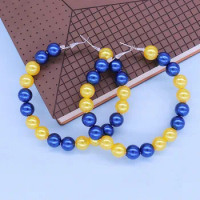 New Design Stylish Blue Yellow Imitation Pearl Hoop Earrings Greek Sorority Label Sigma Gamma Rho Pearls Ear Rings Jewelry
