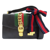 【二手名牌BRAND OFF】GUCCI 古馳 黑色 牛皮 Sylvie 肩背包 421882
