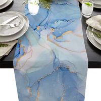 Marble Blue Ocean Linen Table Runners Wedding Decorations Coffee Table Decor Dining Table Runner Kitchen Decorative