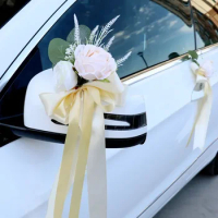 Wedding Car Flower Creative Wedding Festival Car Decoration Flower Door Handles Rearview Mirror Artificial Flower Accessories