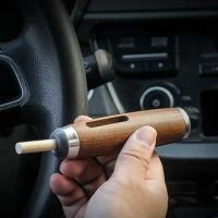 Mini Car Ashtray Walnut Wood Cigarette Holder Case Car Ashtray Anti-smoke Hood for 5.2/6.8/7.8mm Cigarettes Smoking Gadgets
