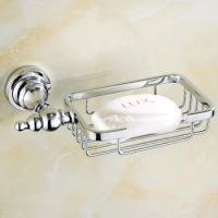 Polished Silver Chrome Brass Bathroom Wall Mounted Soap Dish Basket Holder 2ba909