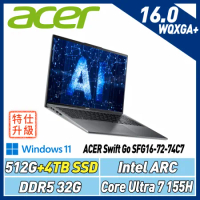 【改機升級】ACER Swift Go SFG16-72-74C7 灰(Ultra7 155H/32G/512G+4T)