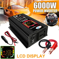 6000W Car Inverter Modified Sine Wave Power Converter DC 12V To AC 110V 220V Car Voltage Transformer LCD Display for iPad Phone
