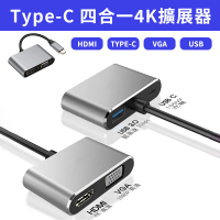 【JHS】Type-C 轉 VGA+HDMI+PD+USB3.0 4K 四合一轉接器(Switch 手機/平板 MacBook適用)
