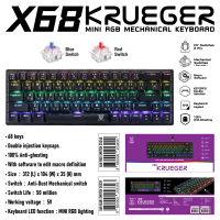คีย์บอร์ดเกมมิ่ง KRUEGER รุ่น X68 Mini RGB Mechanical Keyboard BLUE SWITCH