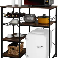 Bakers Racks for Kitchens with Storage Mini Fridge Stand Bar Cabinet with Mini Fridge Space, Big Drawer, Wine Rack