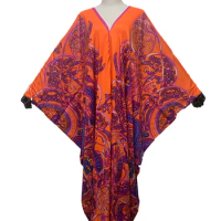 الأوروبية الملابس Popular Printed Bohemian V-neck silk kaftan maxi dresses européenne vêtements Kuwait Traditional Women dress